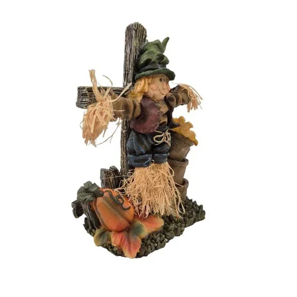 MSI Scarecrow Fall Figurine Pumpkin Sunflower Resin Straw Accents Vintage - Picture 3 of 10